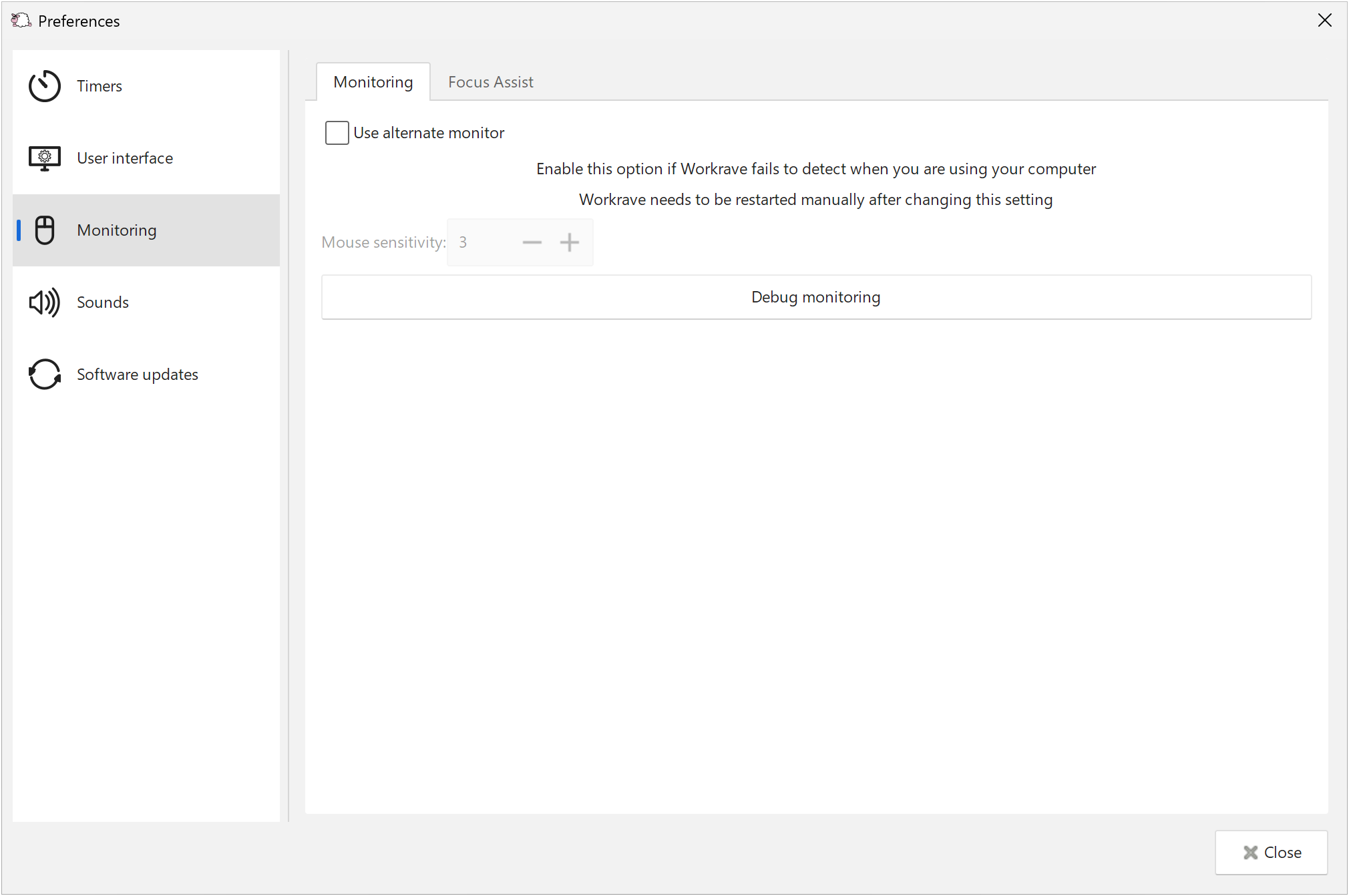 Preferences - Timer - Monitoring