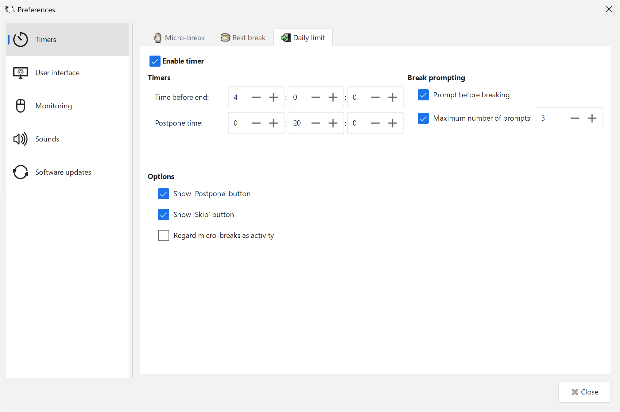 Preferences - Timer - Daily