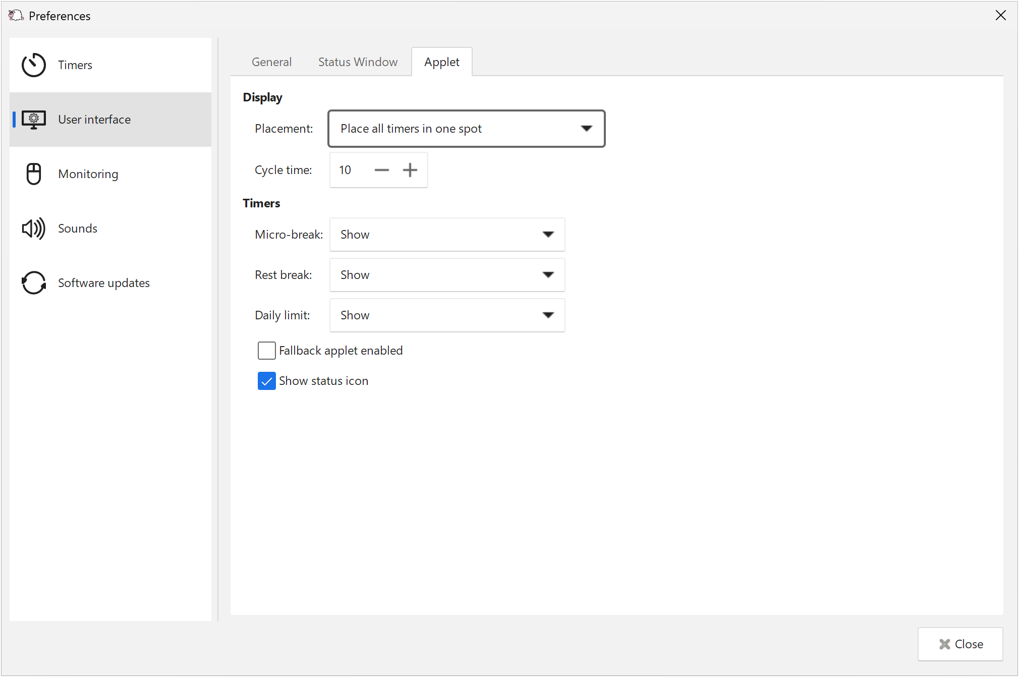 Preferences - UI - Applet