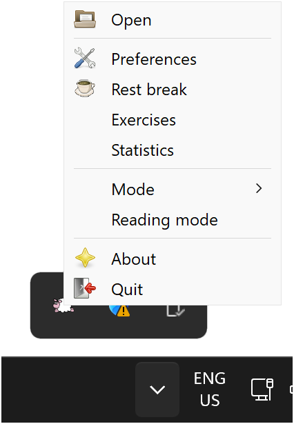 Hidden tray icon menu