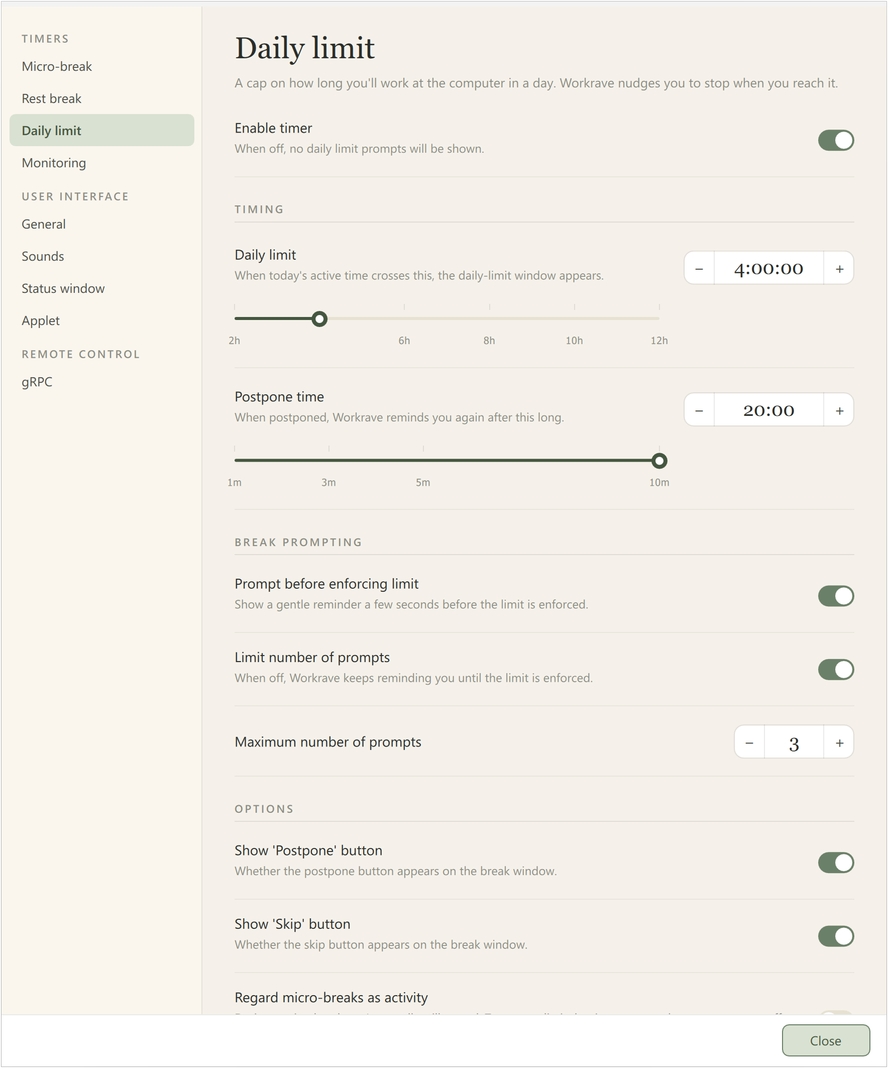 Preferences - Timer - Daily