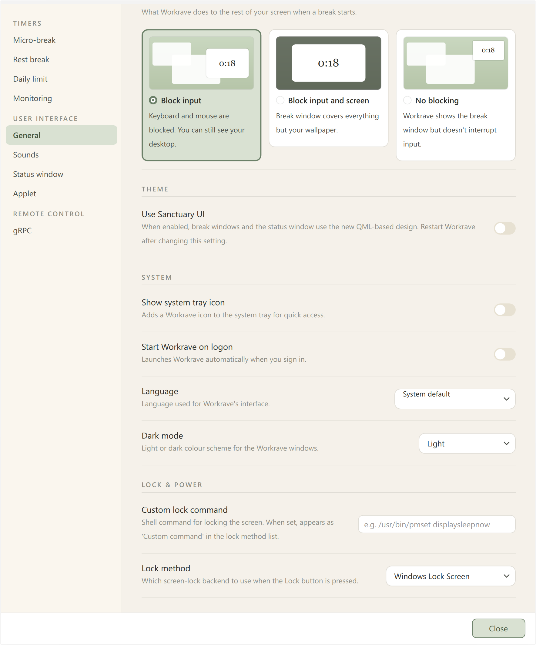 Preferences - UI - General, lower settings