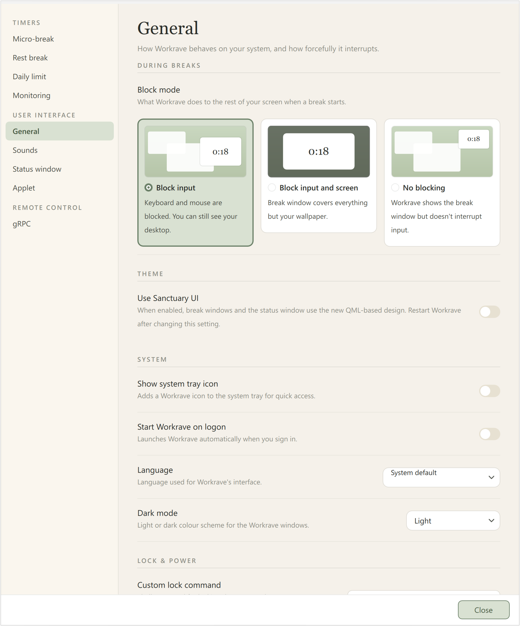 Preferences - UI - General