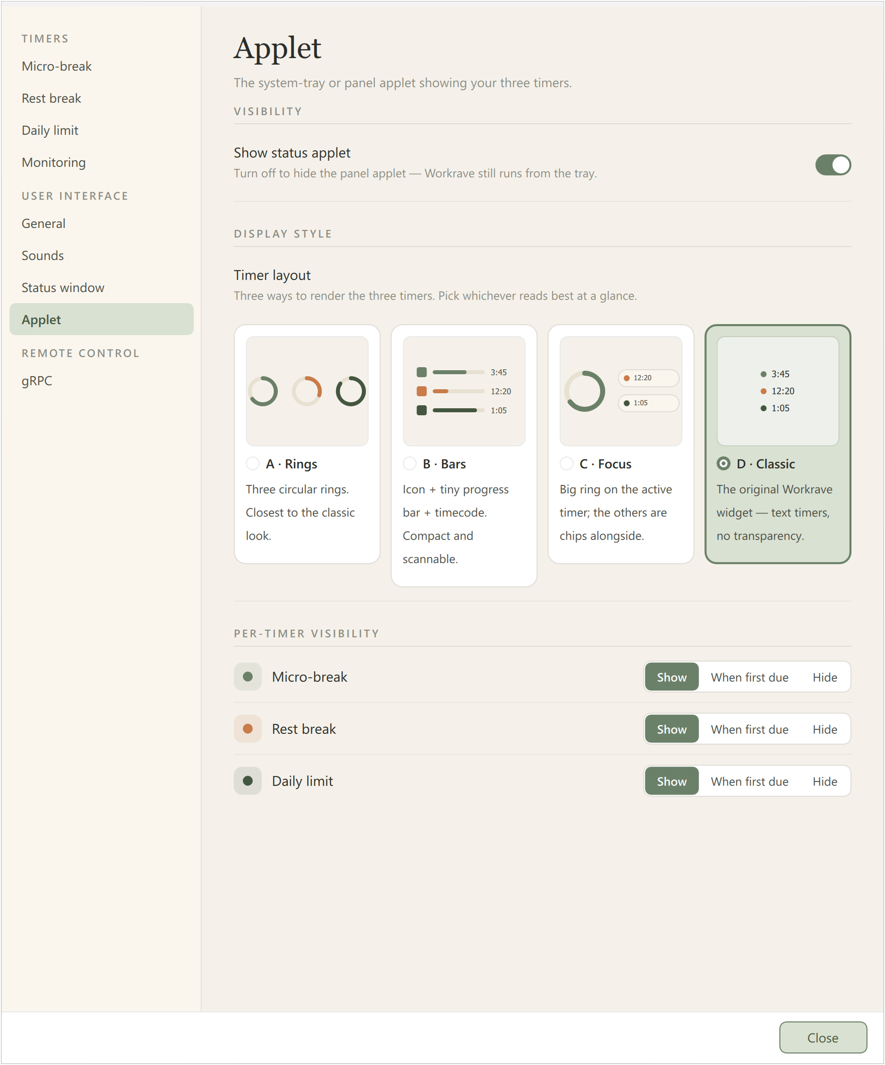 Preferences - UI - Applet