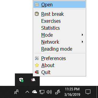 Hidden tray icon menu