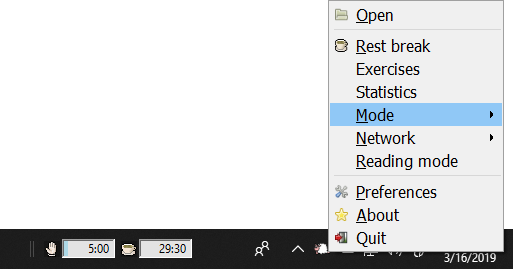 Windows tray icon menu